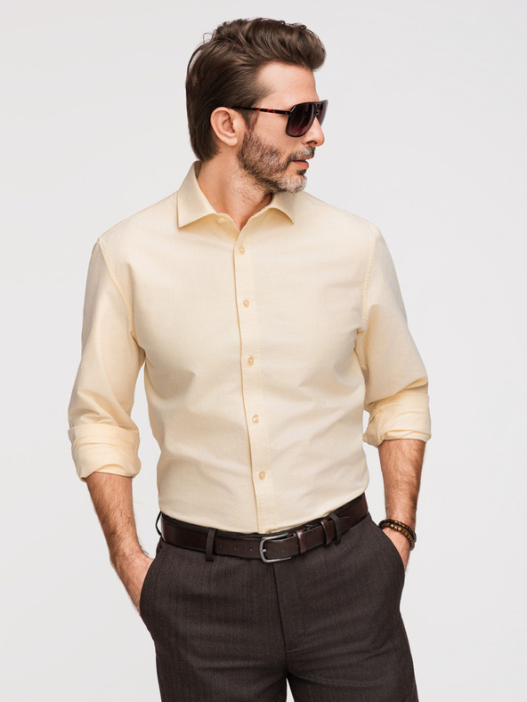 Ombre Clothing Pastelna pamučna muška oxford košulja - svetlo žuta V3 K705 Ombre Clothing