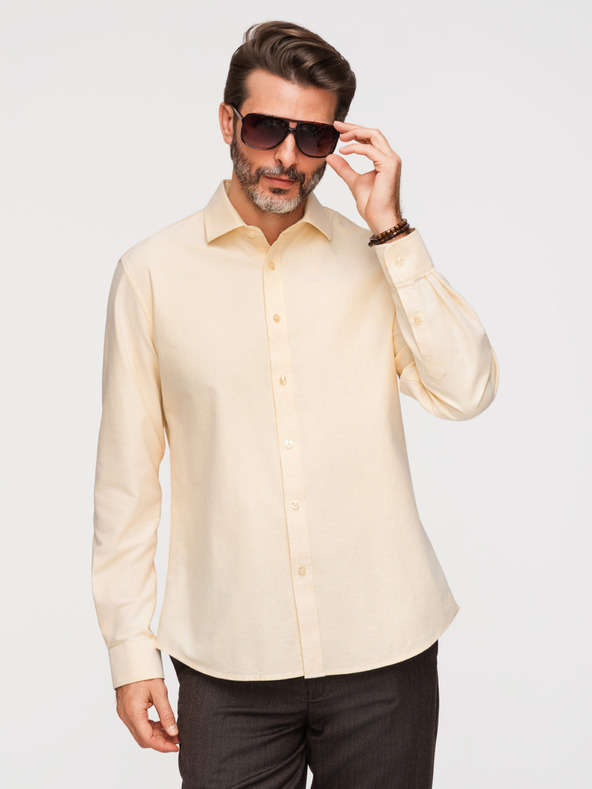 Ombre Clothing Pastelna pamučna muška oxford košulja - svetlo žuta V3 K705 Ombre Clothing