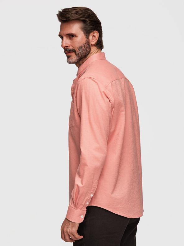 Ombre Clothing Muška lanena košulja sa stojaćim ovratnikom i džepom REGULAR FIT - breskva V1 K704 Ombre Clothing