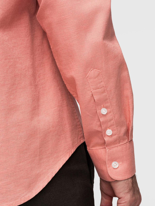 Ombre Clothing Muška lanena košulja sa stojaćim ovratnikom i džepom REGULAR FIT - breskva V1 K704 Ombre Clothing