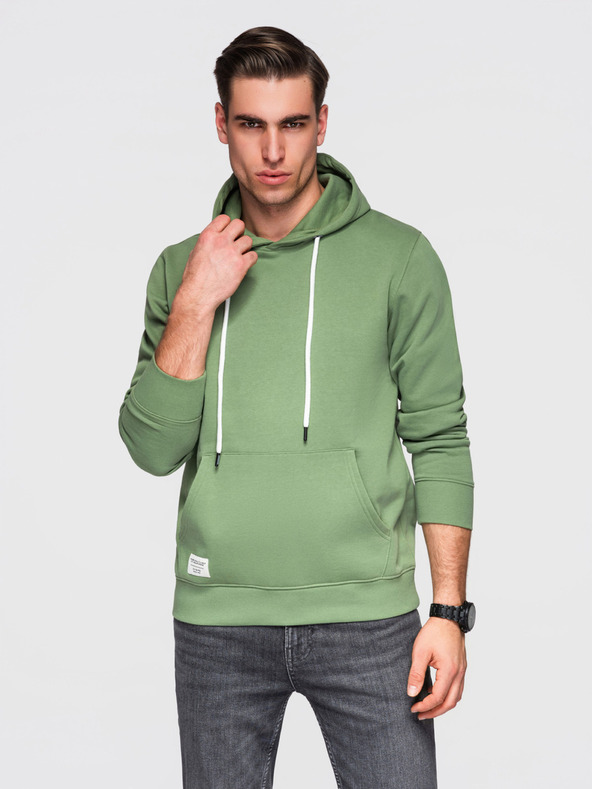 Ombre Clothing Muška pamučna majica BASIC s džepom za kangaroo s kapuljačom - zelena Ombre Clothing