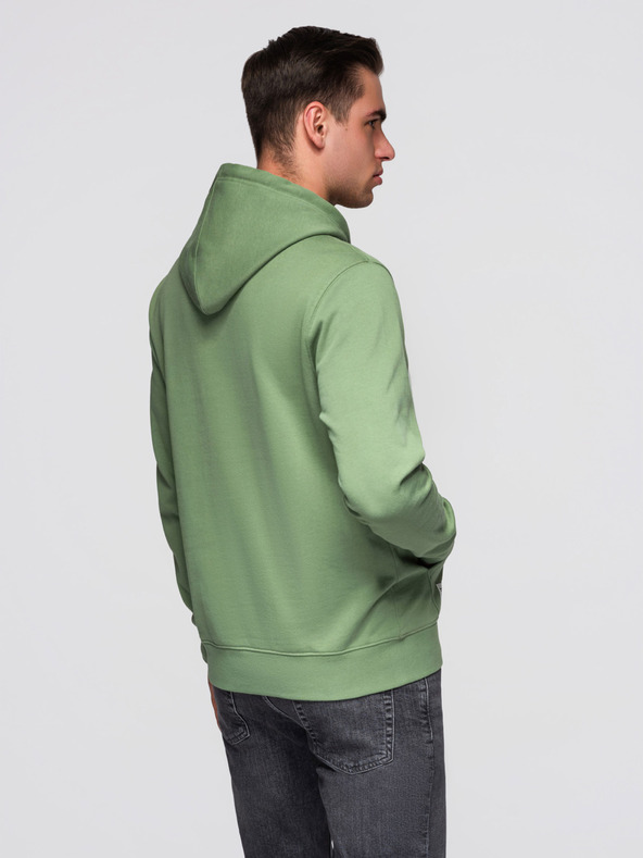 Ombre Clothing Muška pamučna majica BASIC s džepom za kangaroo s kapuljačom - zelena Ombre Clothing