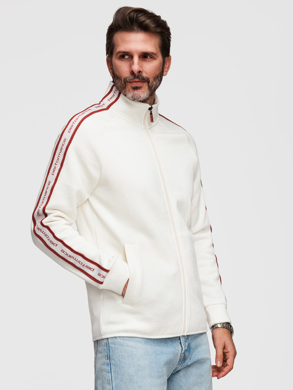 Ombre Clothing Muška elastična majica s kontrastnim lemom i visokim ovratnikom - kremasta V2 B1715 Ombre Clothing