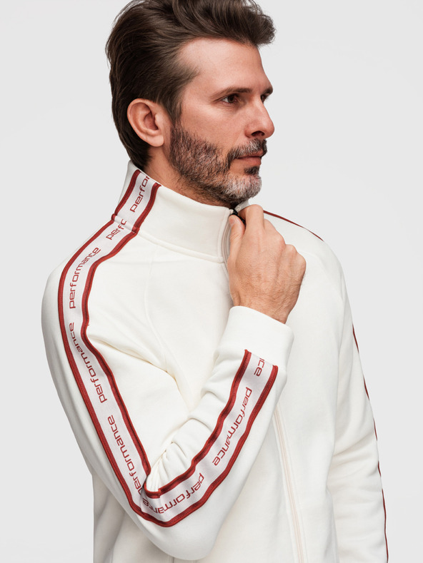 Ombre Clothing Muška elastična majica s kontrastnim lemom i visokim ovratnikom - kremasta V2 B1715 Ombre Clothing