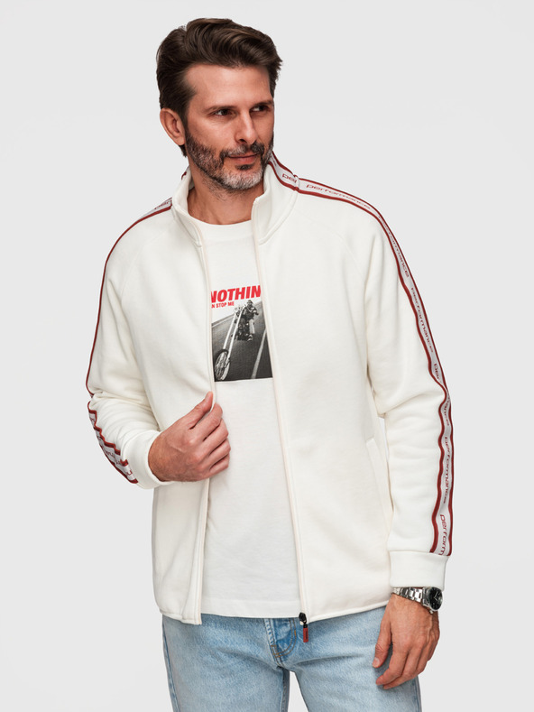 Ombre Clothing Muška elastična majica s kontrastnim lemom i visokim ovratnikom - kremasta V2 B1715 Ombre Clothing