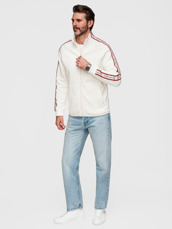 Ombre Clothing Muška elastična majica s kontrastnim lemom i visokim ovratnikom - kremasta V2 B1715 Ombre Clothing