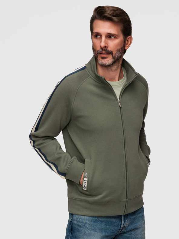 Ombre Clothing Muška majica s visokim ovratnikom i lemom - maslinasta V2 B1718 Ombre Clothing