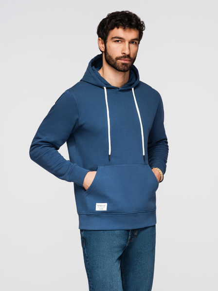 Ombre Clothing Muška pamučna majica BASIC s džepom za kangaroo i kapuljačom - tamno plava Ombre Clothing