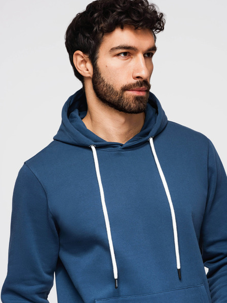 Ombre Clothing Muška pamučna majica BASIC s džepom za kangaroo i kapuljačom - tamno plava Ombre Clothing