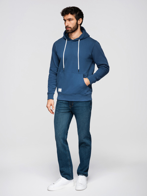 Ombre Clothing Muška pamučna majica BASIC s džepom za kangaroo i kapuljačom - tamno plava Ombre Clothing