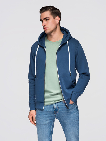 Ombre Clothing Muška pamučna majica BASIC na rajsferslus s kapuljačom - tamno plava V4 OM-SSBZ-0272 Ombre Clothing