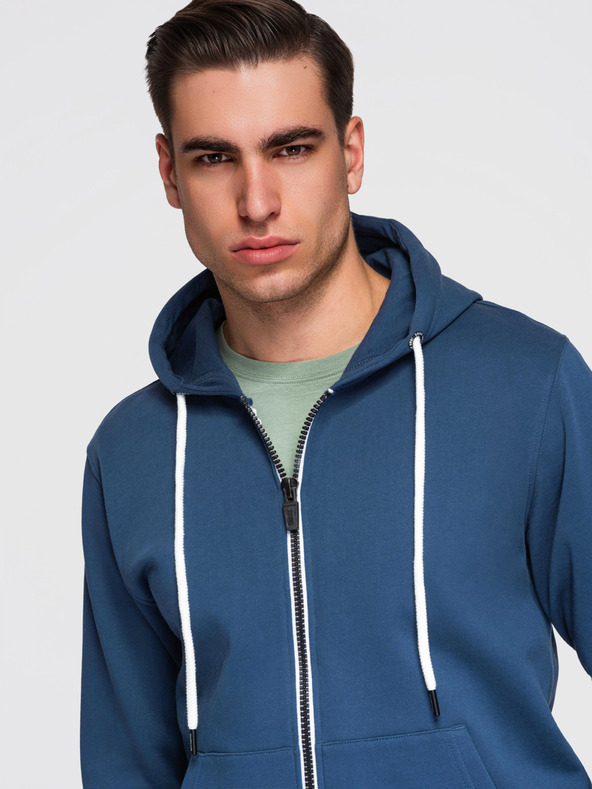 Ombre Clothing Muška pamučna majica BASIC na rajsferslus s kapuljačom - tamno plava V4 OM-SSBZ-0272 Ombre Clothing