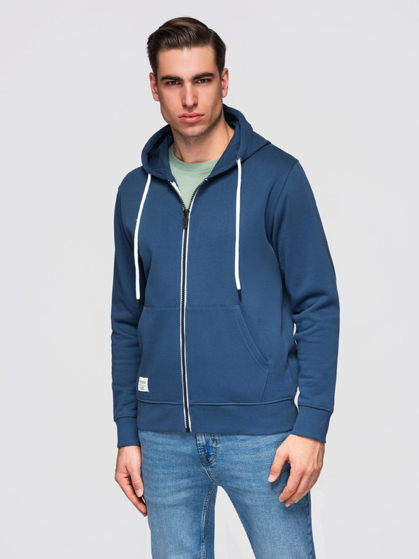 Ombre Clothing Muška pamučna majica BASIC na rajsferslus s kapuljačom - tamno plava V4 OM-SSBZ-0272 Ombre Clothing