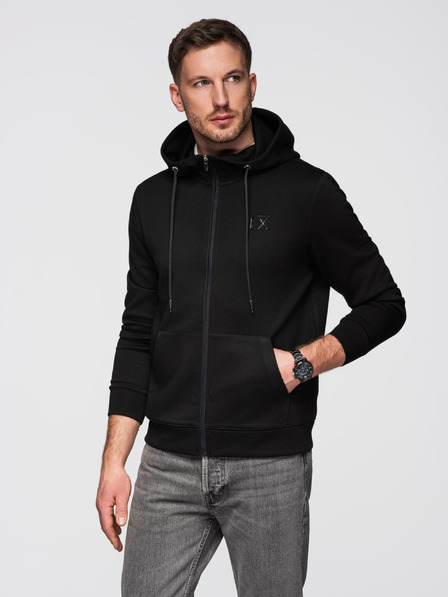 Ombre Clothing Muška majica s kapuljačom od glatkog pletiva - crna V1 OM-SZBC-0196 Ombre Clothing