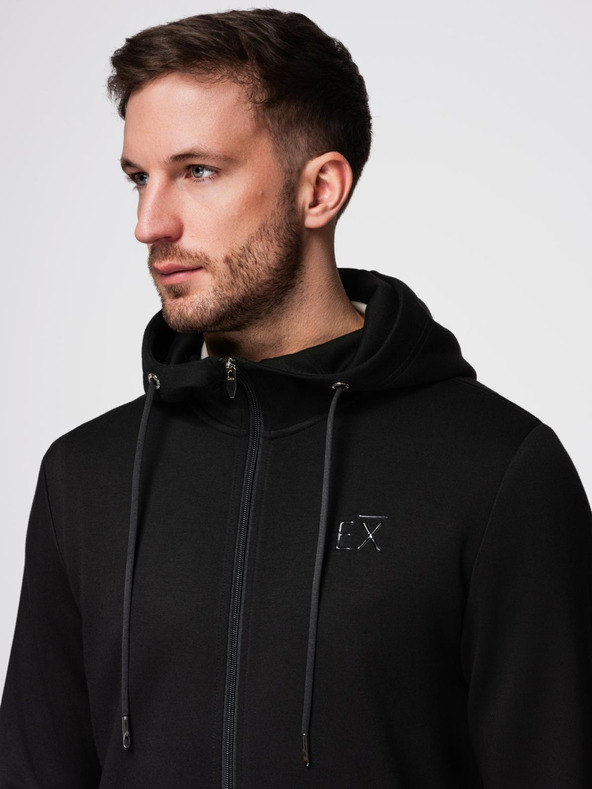 Ombre Clothing Muška majica s kapuljačom od glatkog pletiva - crna V1 OM-SZBC-0196 Ombre Clothing