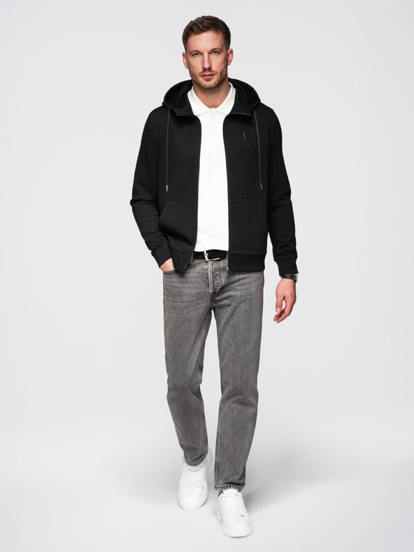 Ombre Clothing Muška majica s kapuljačom od glatkog pletiva - crna V1 OM-SZBC-0196 Ombre Clothing