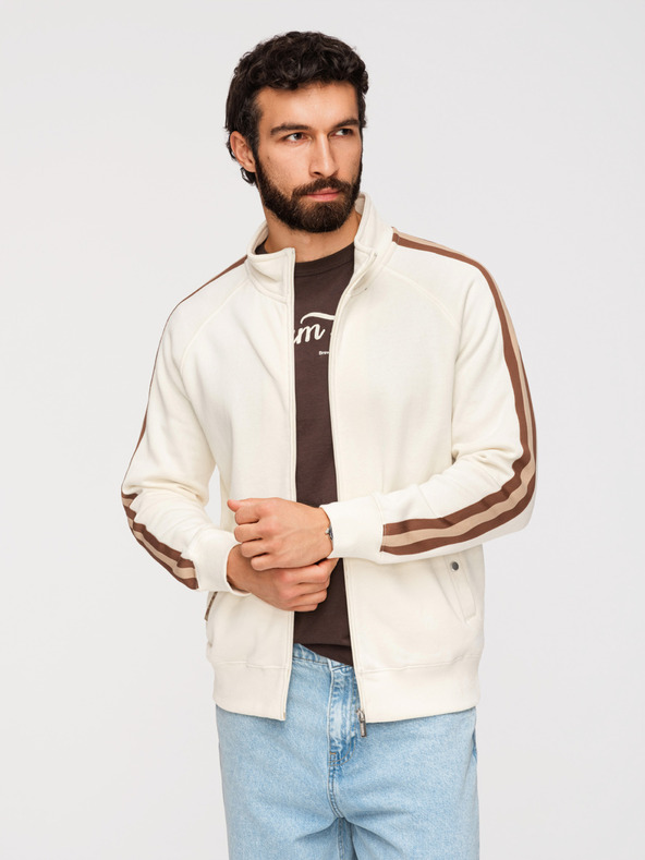 Ombre Clothing Muška majica s visokim ovratnikom i lemom - kremasta V3 B1718 Ombre Clothing