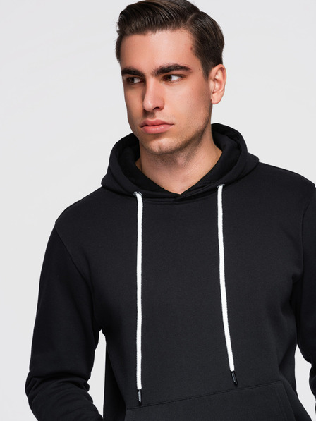 Ombre Clothing Muška pamučna majica BASIC s džepom za kangaroo s kapuljačom - crna Ombre Clothing