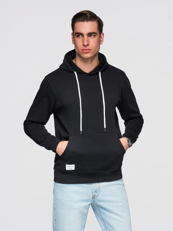 Ombre Clothing Muška pamučna majica BASIC s džepom za kangaroo s kapuljačom - crna Ombre Clothing