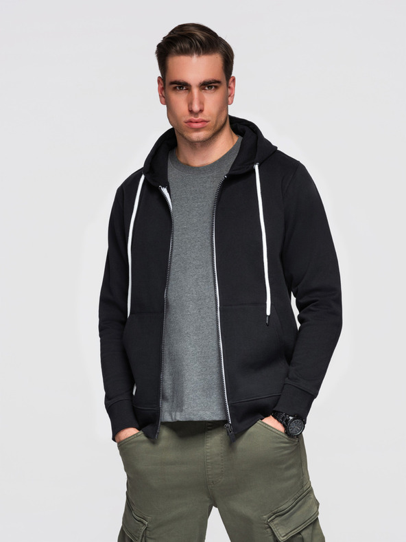 Ombre Clothing Muška pamučna elastična majica BASIC s kapuljačom - crna V5 OM-SSBZ-0272 Ombre Clothing