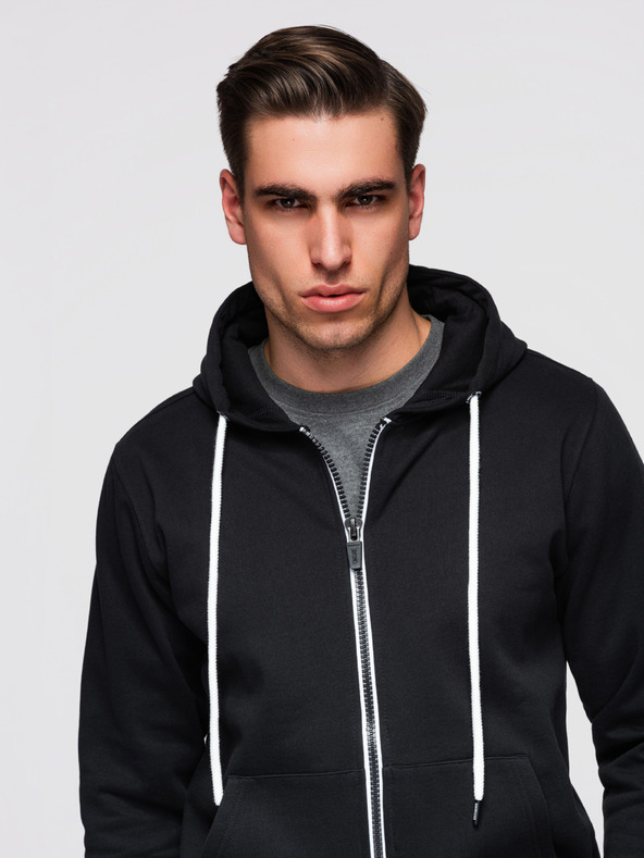 Ombre Clothing Muška pamučna elastična majica BASIC s kapuljačom - crna V5 OM-SSBZ-0272 Ombre Clothing