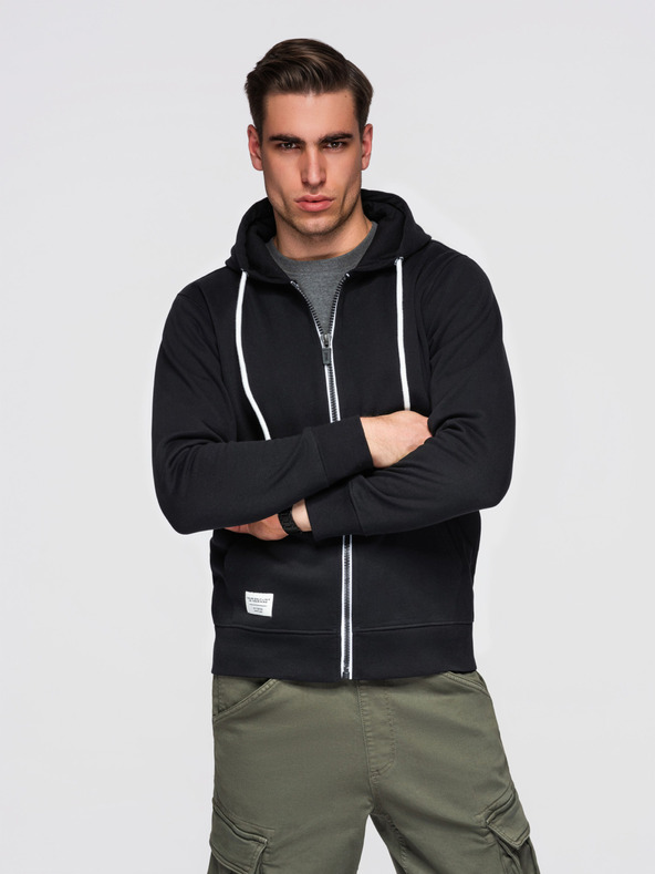 Ombre Clothing Muška pamučna elastična majica BASIC s kapuljačom - crna V5 OM-SSBZ-0272 Ombre Clothing