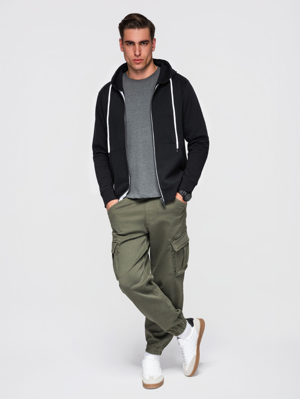 Ombre Clothing Muška pamučna elastična majica BASIC s kapuljačom - crna V5 OM-SSBZ-0272 Ombre Clothing