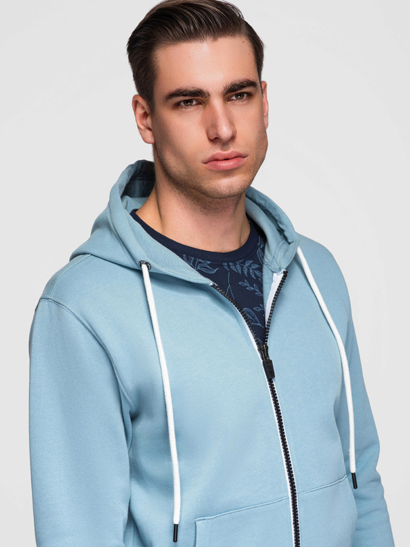 Ombre Clothing Muška pamučna elastična majica BASIC s kapuljačom - plava V7 OM-SSBZ-0272 Ombre Clothing