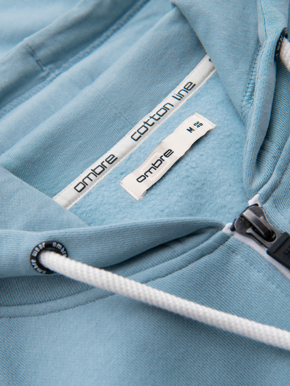 Ombre Clothing Muška pamučna elastična majica BASIC s kapuljačom - plava V7 OM-SSBZ-0272 Ombre Clothing