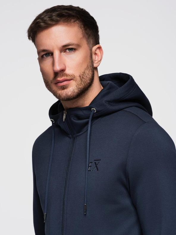 Ombre Clothing Muška majica s kapuljačom od glatkog pletenea - tamno plava V4 OM-SZBC-0196 Ombre Clothing