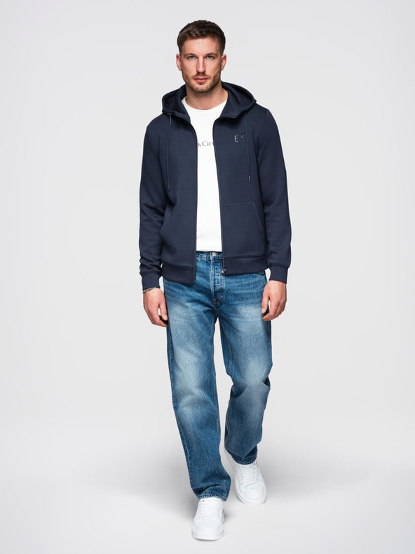 Ombre Clothing Muška majica s kapuljačom od glatkog pletenea - tamno plava V4 OM-SZBC-0196 Ombre Clothing