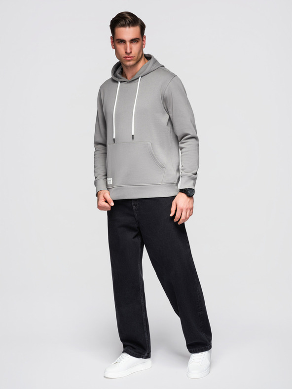 Ombre Clothing Muška pamučna kengurujača majica BASIC s kapuljačom - siva Ombre Clothing