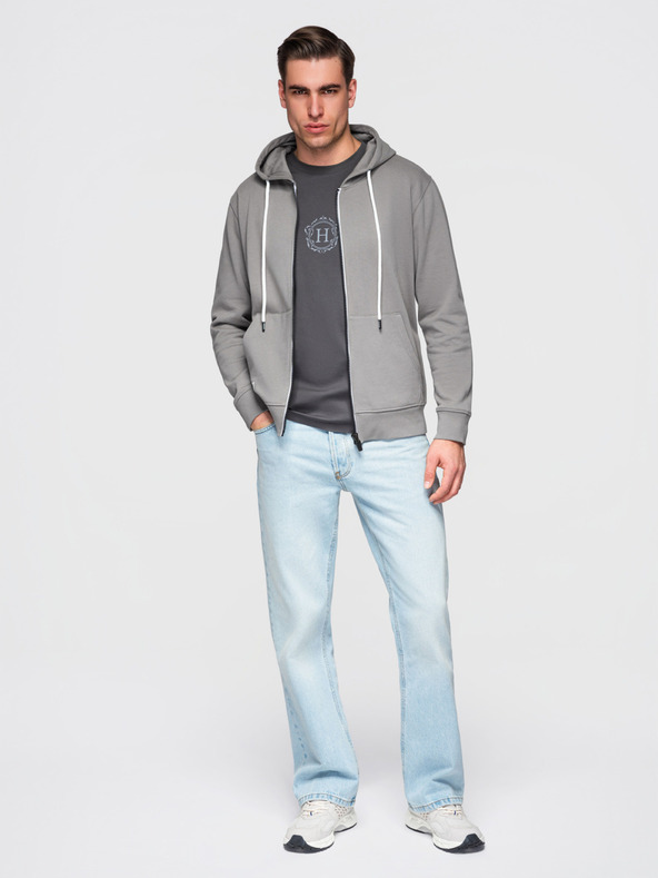 Ombre Clothing Muška pamučna majica BASIC s kapuljačom na rajsferslus - siva V8 OM-SSBZ-0272 Ombre Clothing