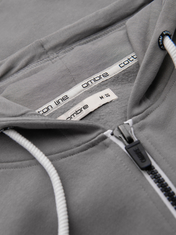 Ombre Clothing Muška pamučna majica BASIC s kapuljačom na rajsferslus - siva V8 OM-SSBZ-0272 Ombre Clothing