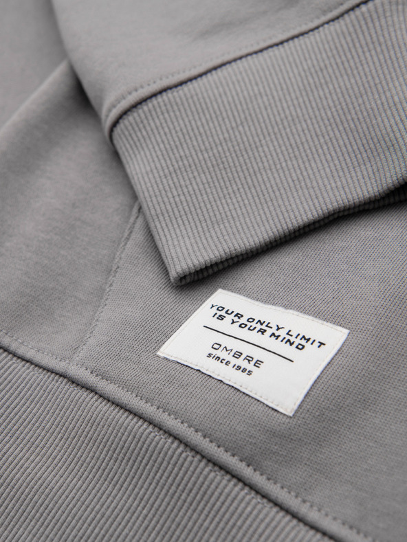 Ombre Clothing Muška pamučna majica BASIC s kapuljačom na rajsferslus - siva V8 OM-SSBZ-0272 Ombre Clothing