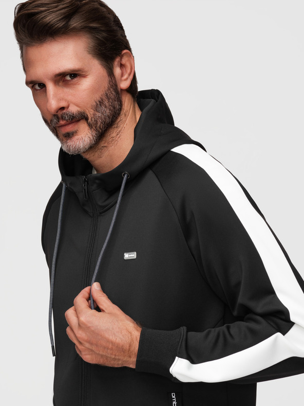 Ombre Clothing Muška majica na rajsferslus s kapuljačom i rubom - crna V1 B1717 Ombre Clothing