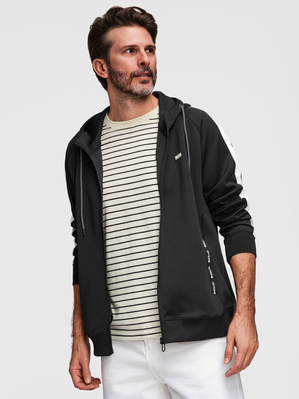 Ombre Clothing Muška majica na rajsferslus s kapuljačom i rubom - crna V1 B1717 Ombre Clothing