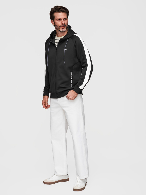 Ombre Clothing Muška majica na rajsferslus s kapuljačom i rubom - crna V1 B1717 Ombre Clothing