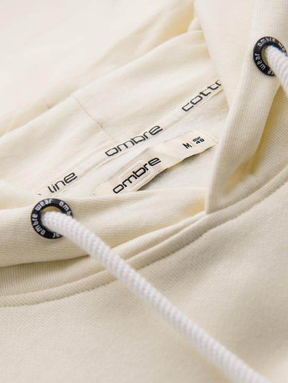 Ombre Clothing Muška pamučna majica BASIC s kengurujačom i kapuljačom - krem Ombre Clothing