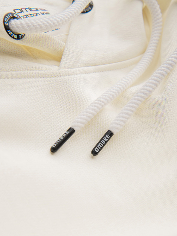 Ombre Clothing Muška pamučna majica BASIC s kengurujačom i kapuljačom - krem Ombre Clothing