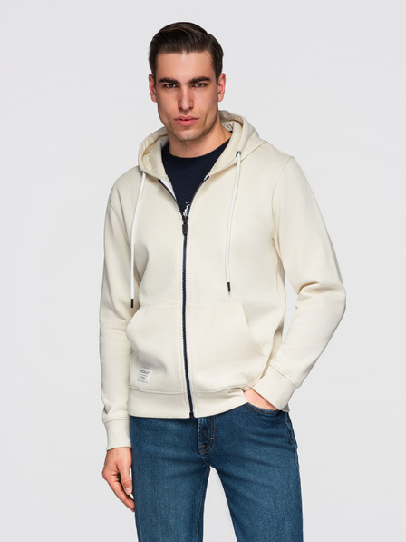 Ombre Clothing Muška pamučna elastična majica s kapuljačom BASIC - krem V11 OM-SSBZ-0272 Ombre Clothing