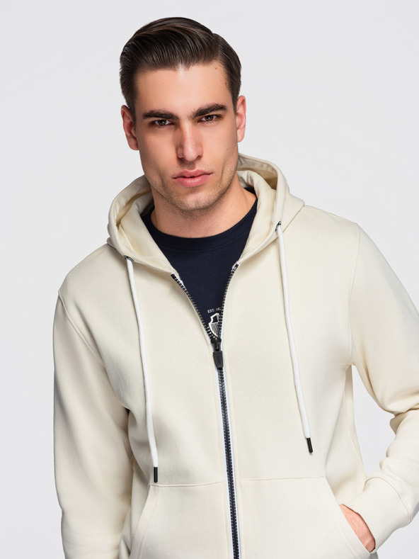 Ombre Clothing Muška pamučna elastična majica s kapuljačom BASIC - krem V11 OM-SSBZ-0272 Ombre Clothing