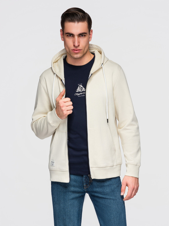 Ombre Clothing Muška pamučna elastična majica s kapuljačom BASIC - krem V11 OM-SSBZ-0272 Ombre Clothing