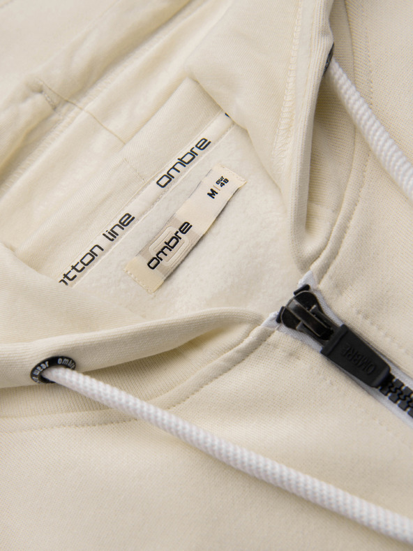 Ombre Clothing Muška pamučna elastična majica s kapuljačom BASIC - krem V11 OM-SSBZ-0272 Ombre Clothing