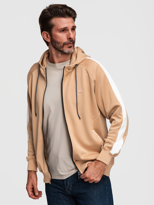 Ombre Clothing Muška majica s kapuljačom bez gumba i rubom - bež V4 B1717 Ombre Clothing