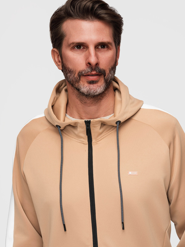 Ombre Clothing Muška majica s kapuljačom bez gumba i rubom - bež V4 B1717 Ombre Clothing