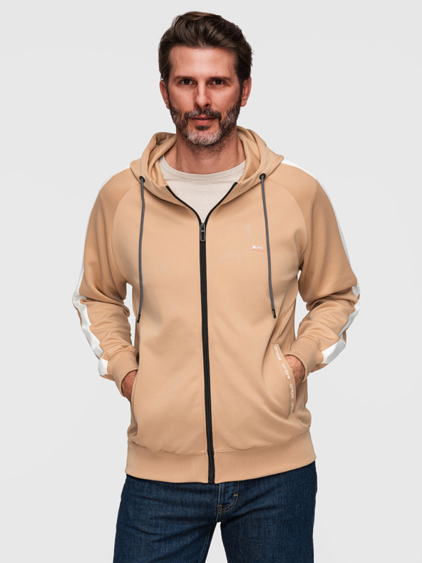 Ombre Clothing Muška majica s kapuljačom bez gumba i rubom - bež V4 B1717 Ombre Clothing