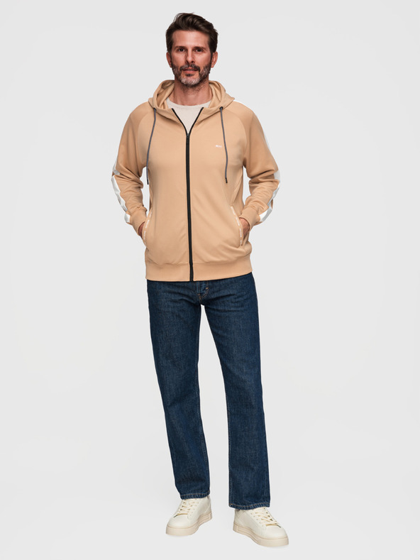 Ombre Clothing Muška majica s kapuljačom bez gumba i rubom - bež V4 B1717 Ombre Clothing
