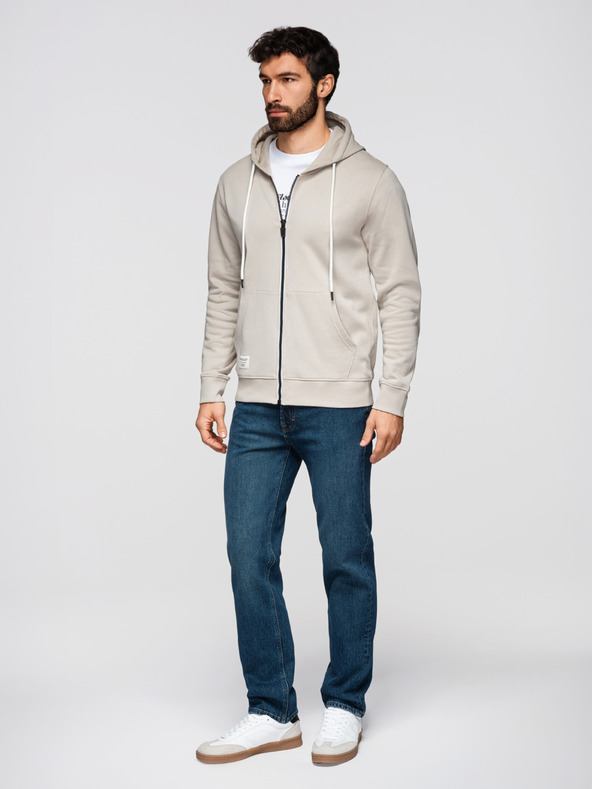 Ombre Clothing Muška pamučna majica BASIC s kapuljačom - svijetlo bež V1 OM-SSBZ-0272 Ombre Clothing