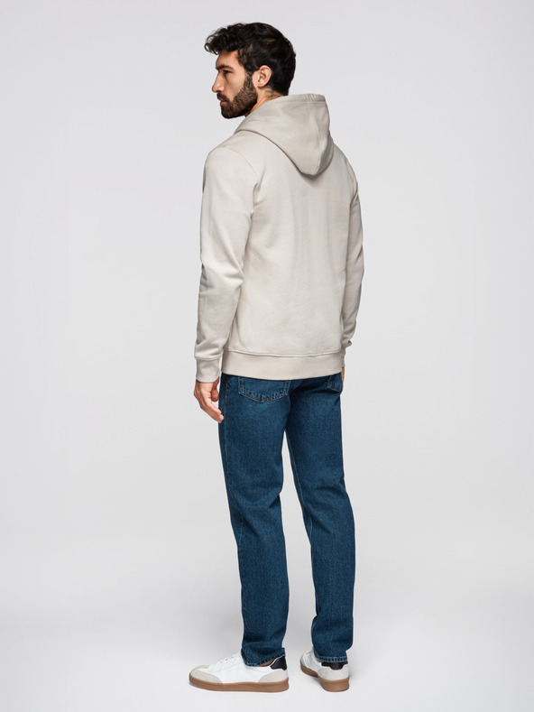 Ombre Clothing Muška pamučna majica BASIC s kapuljačom - svijetlo bež V1 OM-SSBZ-0272 Ombre Clothing